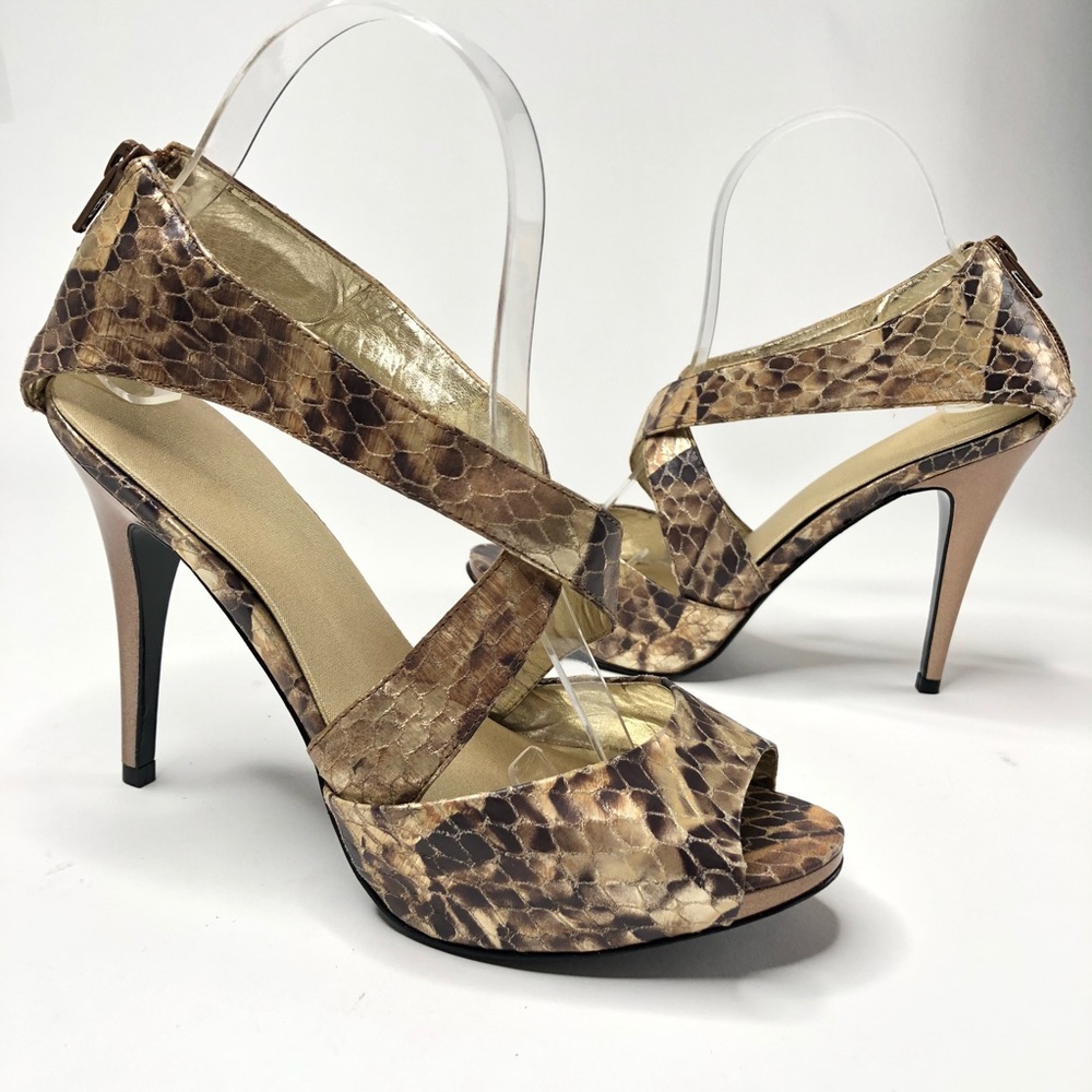 Carlos Santana Calico Snake Print Strappy Heels